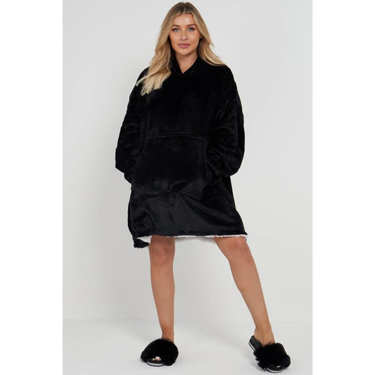 Black Sherpa Fleece Oversized Blanket Hoodie