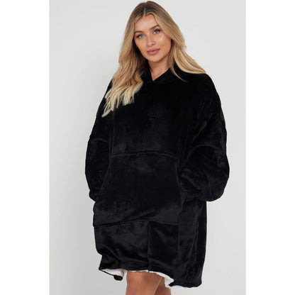 Black Sherpa Fleece Oversized Blanket Hoodie