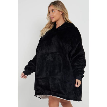 Black Sherpa Fleece Oversized Blanket Hoodie