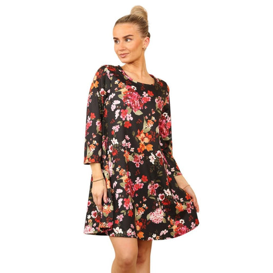 Black Blossom Casual Loose Swing Summer Dress