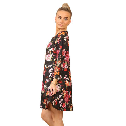 Black Blossom Casual Loose Swing Summer Dress
