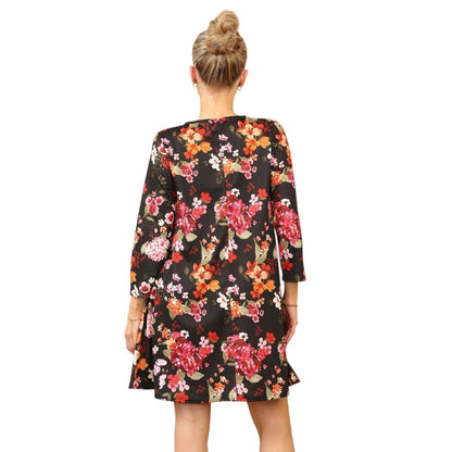 Black Blossom Casual Loose Swing Summer Dress