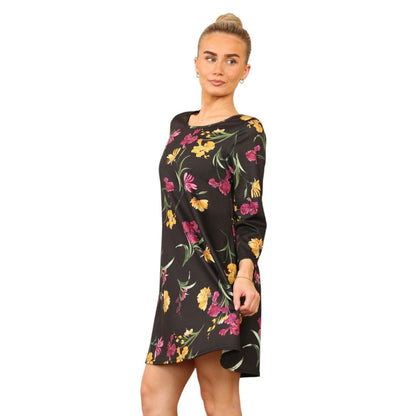 Black Floral Casual Loose Swing Summer Dress