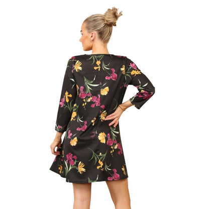 Black Floral Casual Loose Swing Summer Dress