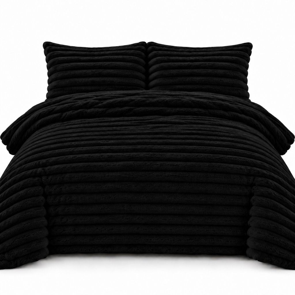 Chunky Teddy Fleece Duvet Cover Set Black
