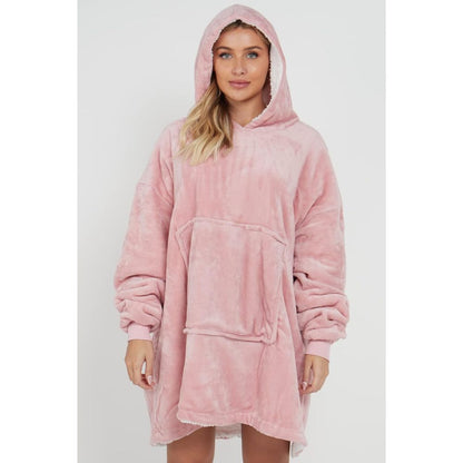 Blush Pink Sherpa Fleece Oversized Blanket Hoodie