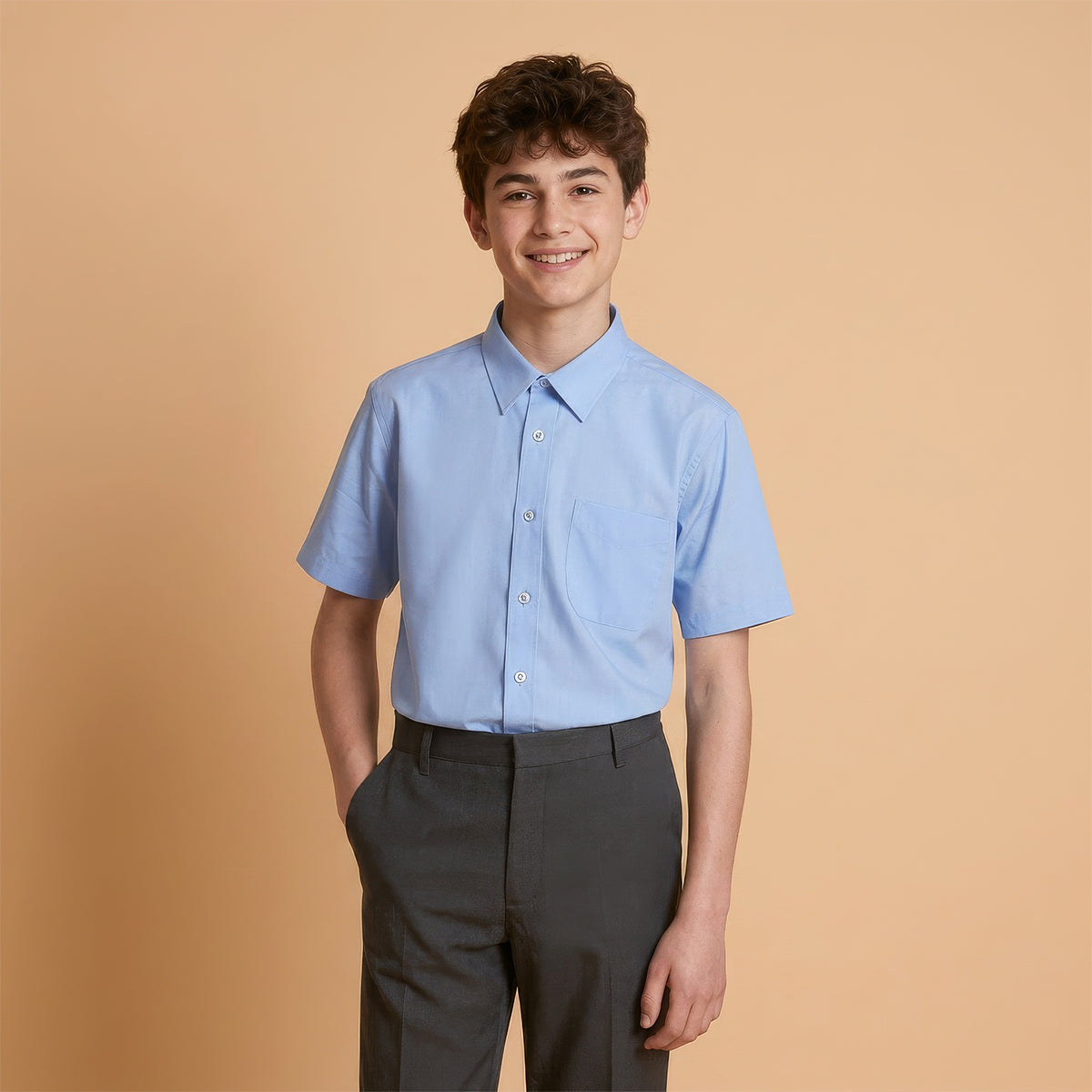 Pack of 2 Boys Blue School Shirts Short Sleeve