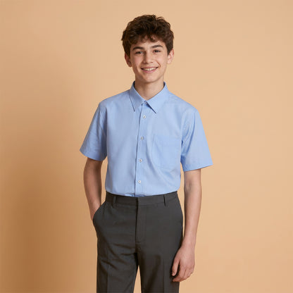 Pack of 2 Boys Blue School Shirts Short Sleeve