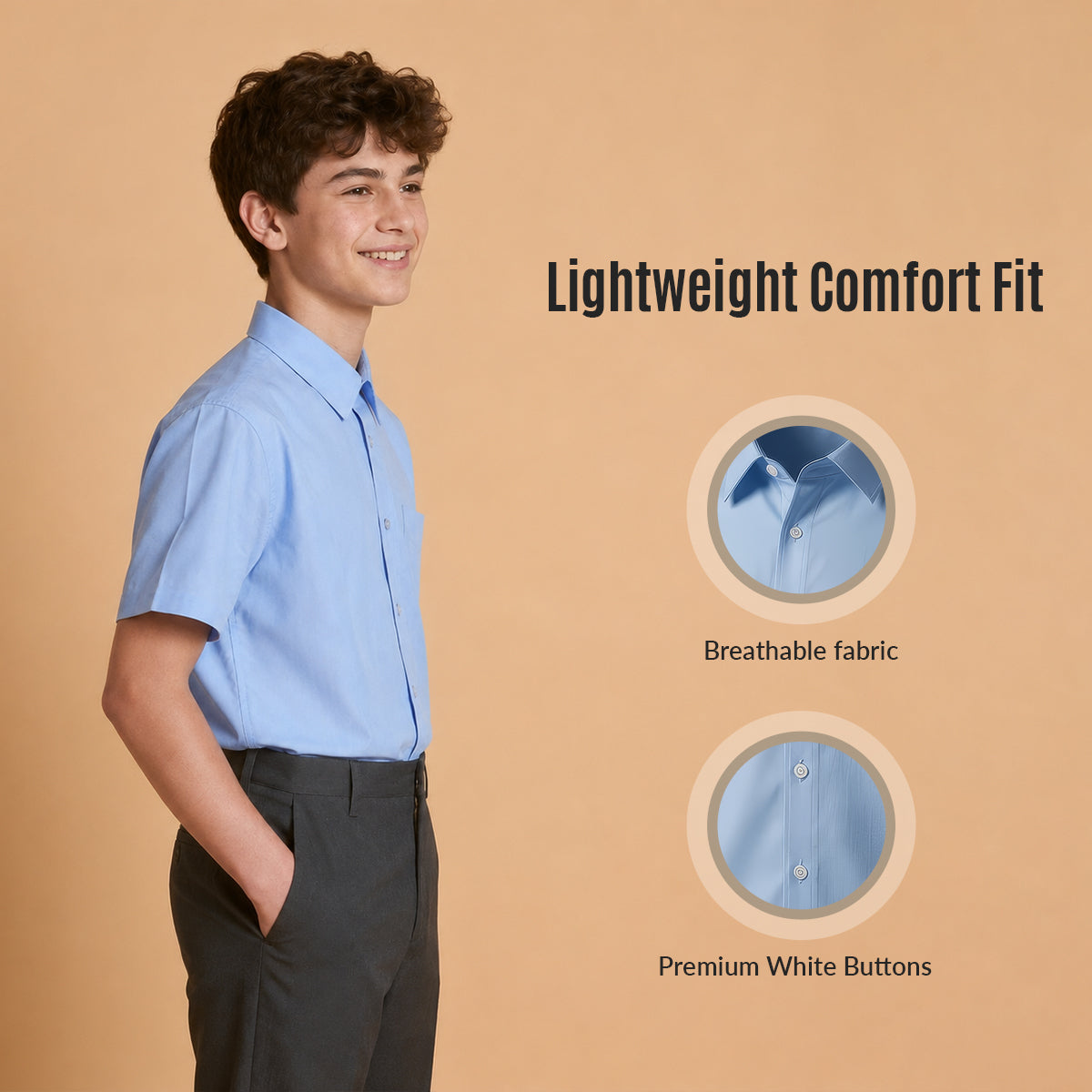 Pack of 2 Boys Blue School Shirts Short Sleeve