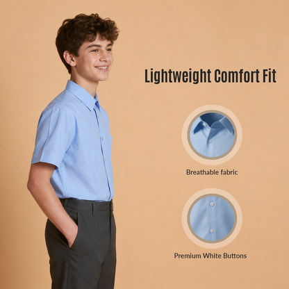 Pack of 2 Boys Blue School Shirts Short Sleeve