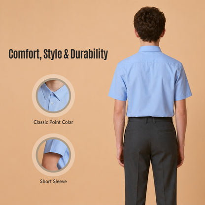 Pack of 2 Boys Blue School Shirts Short Sleeve