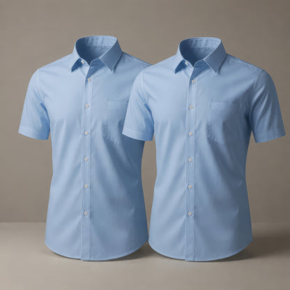 Pack of 2 Boys Blue School Shirts Short Sleeve