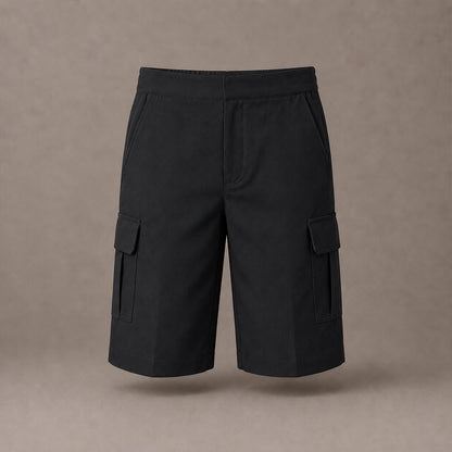 Black Adjustable Waist Cargo School Shorts | Zip & Clip