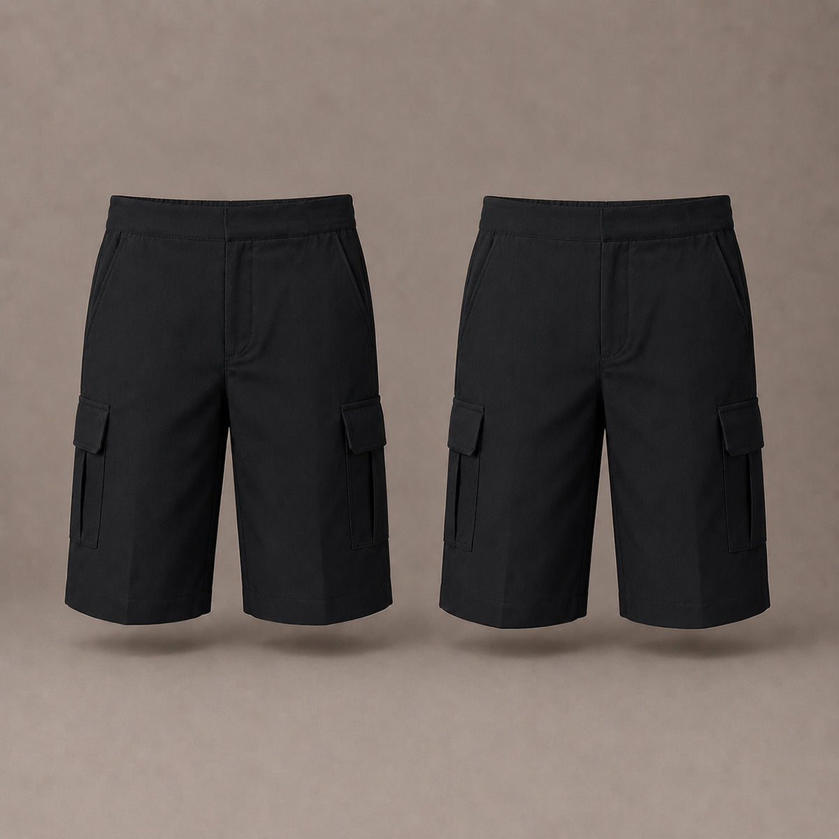 Pack of 2 Black Adjustable Waist Cargo Shorts | Zip & Clip