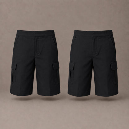 Pack of 2 Black Adjustable Waist Cargo Shorts | Zip & Clip