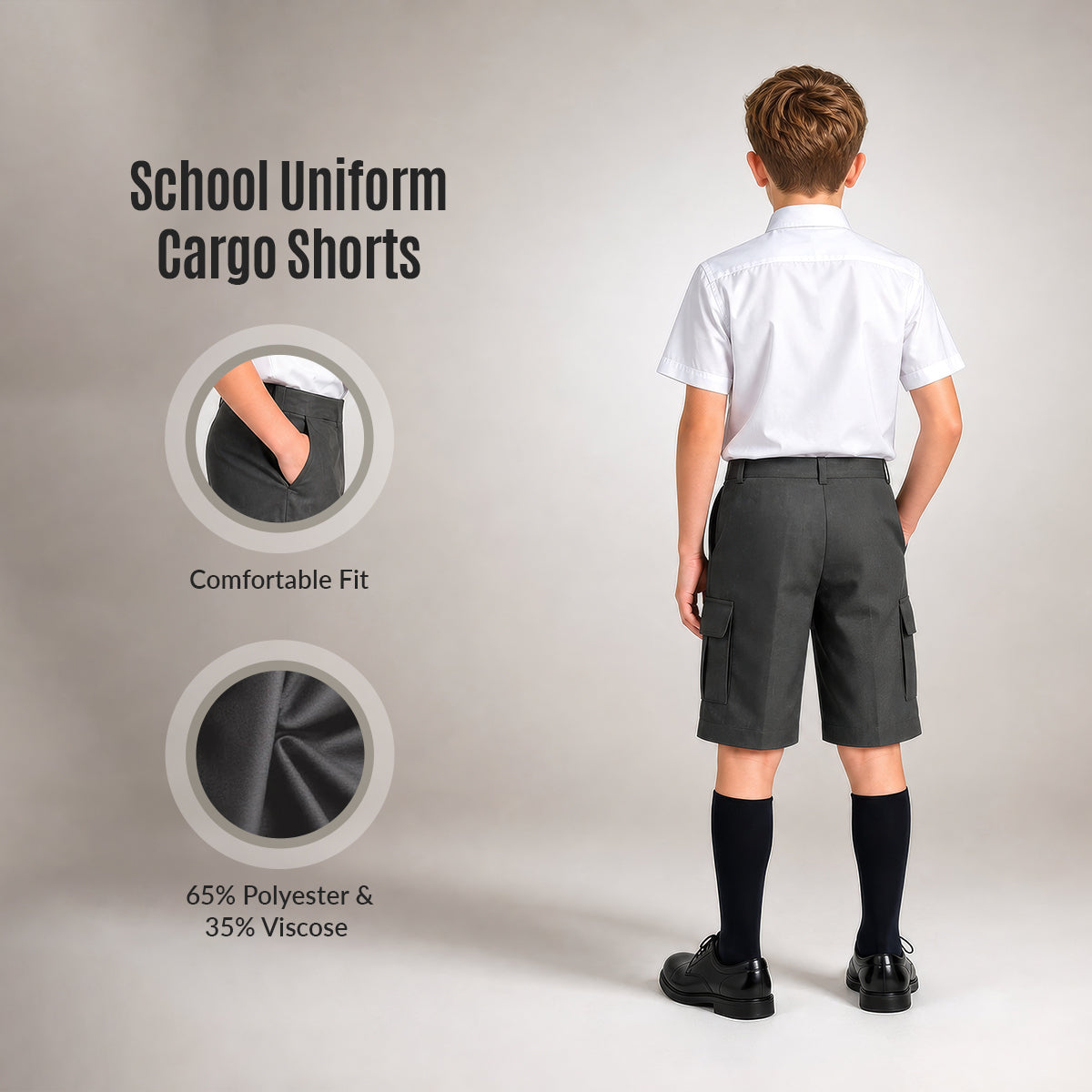 Pack of 2 Grey Adjustable Waist Cargo Shorts | Zip & Clip