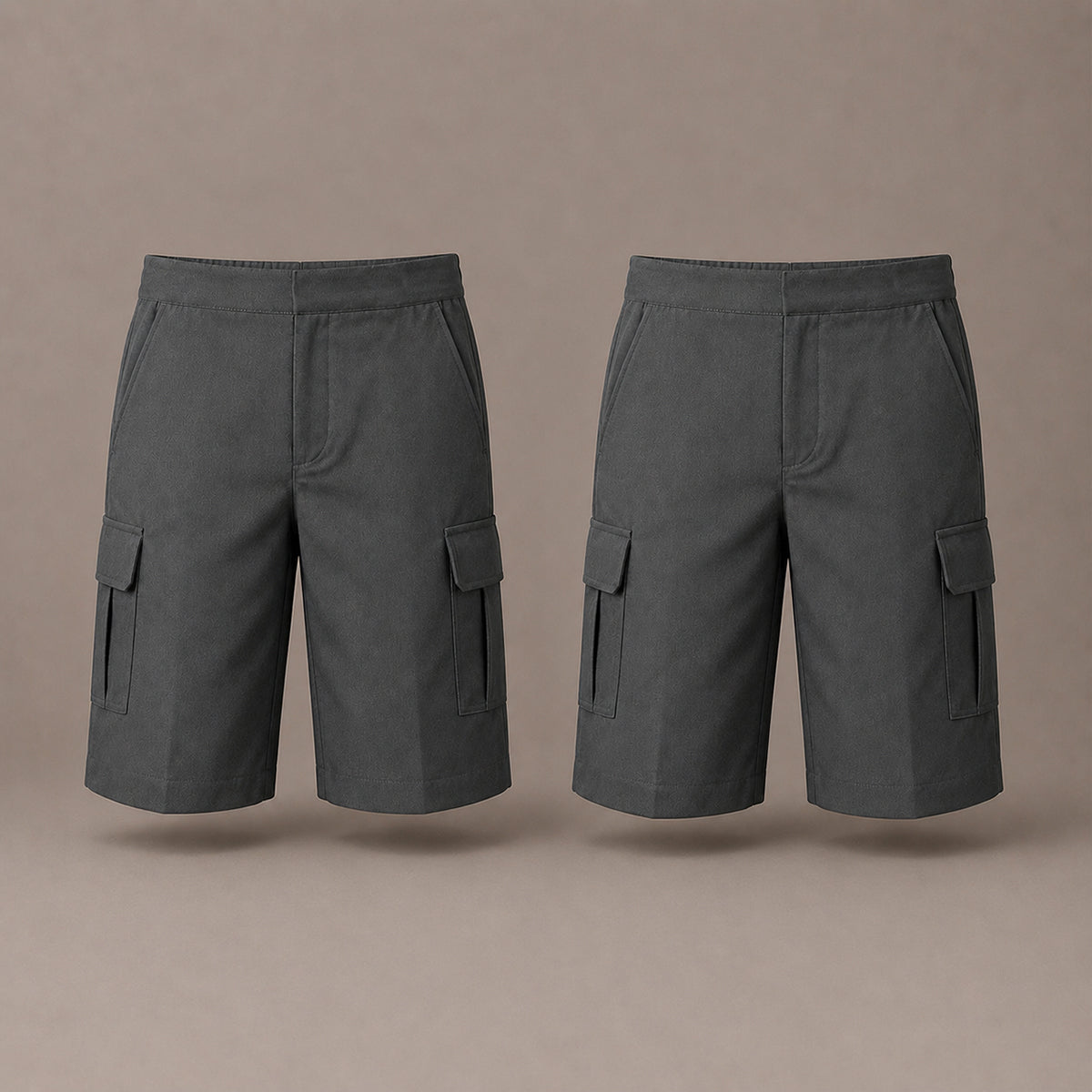 Pack of 2 Grey Adjustable Waist Cargo Shorts | Zip & Clip