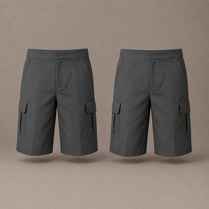 Pack of 2 Grey Adjustable Waist Cargo Shorts | Zip & Clip