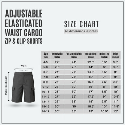 Pack of 2 Grey Adjustable Waist Cargo Shorts | Zip & Clip