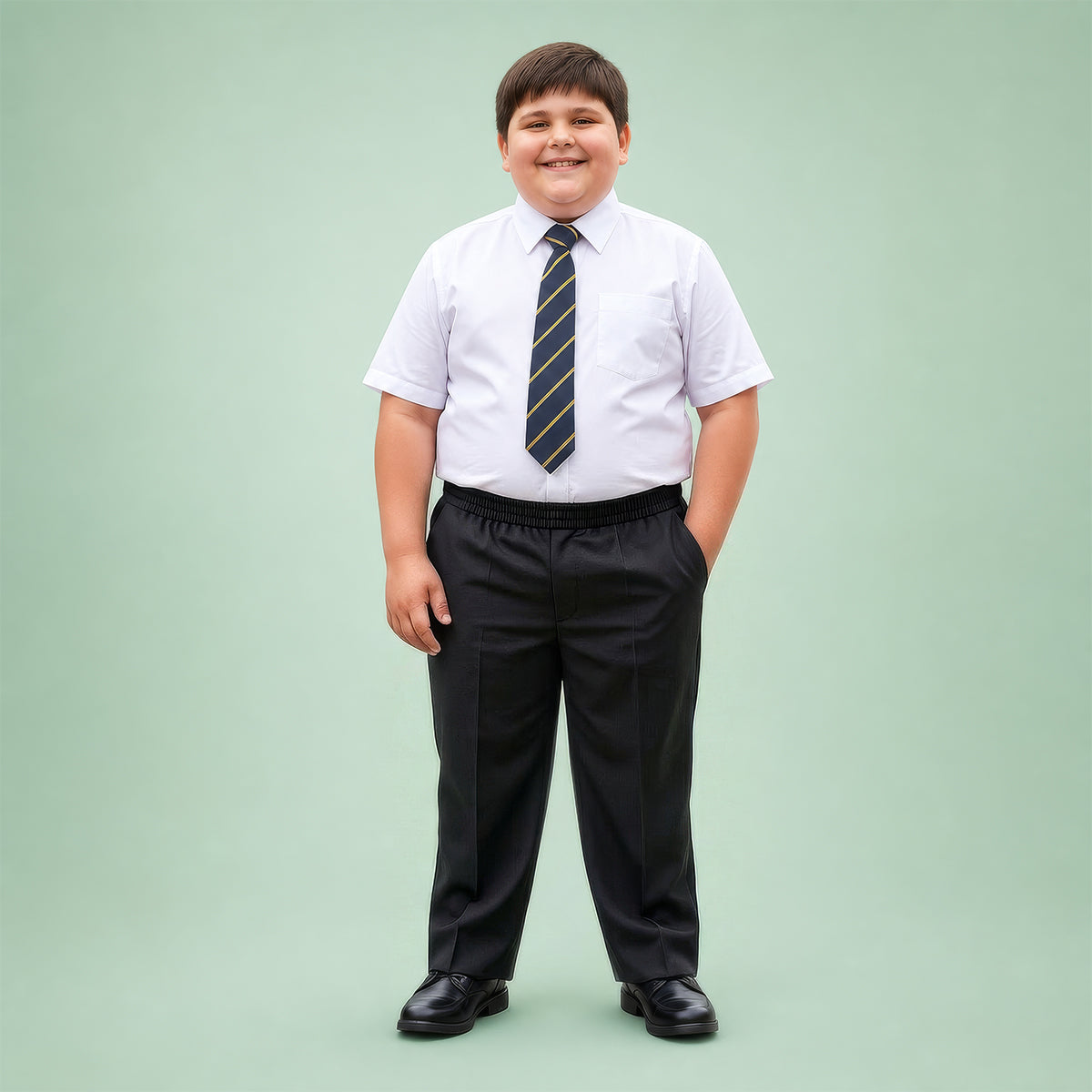 Black Plus Size Full Elastic Boys School Trouser