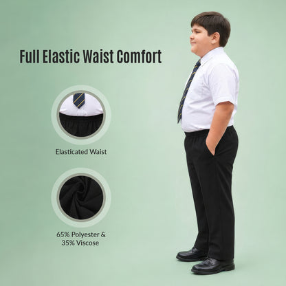 Black Plus Size Full Elastic Boys School Trouser