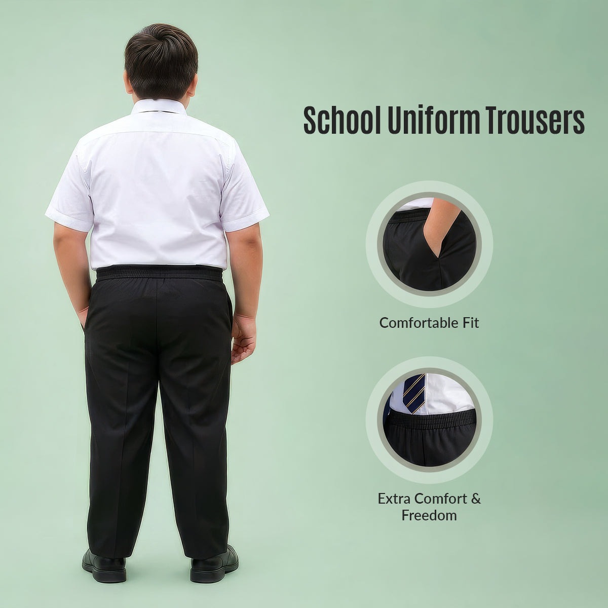Black Plus Size Full Elastic Boys School Trouser