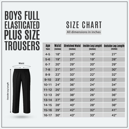 Black Plus Size Full Elastic Boys School Trouser