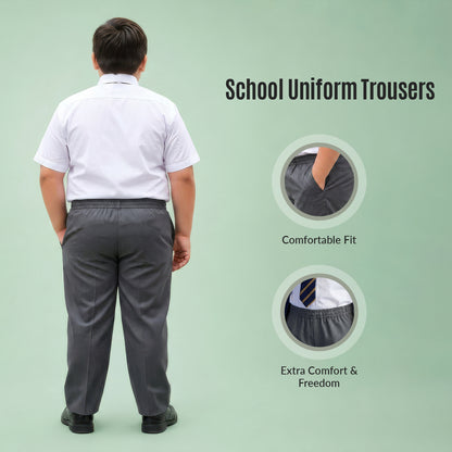 Grey Plus Size Full Elastic Boys School Trouser