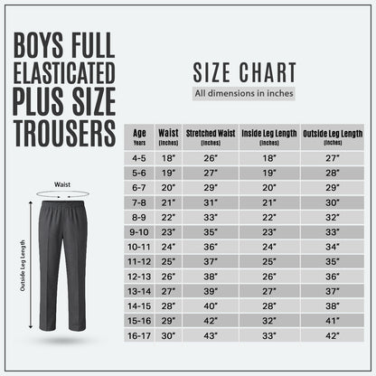 Grey Plus Size Full Elastic Boys School Trouser