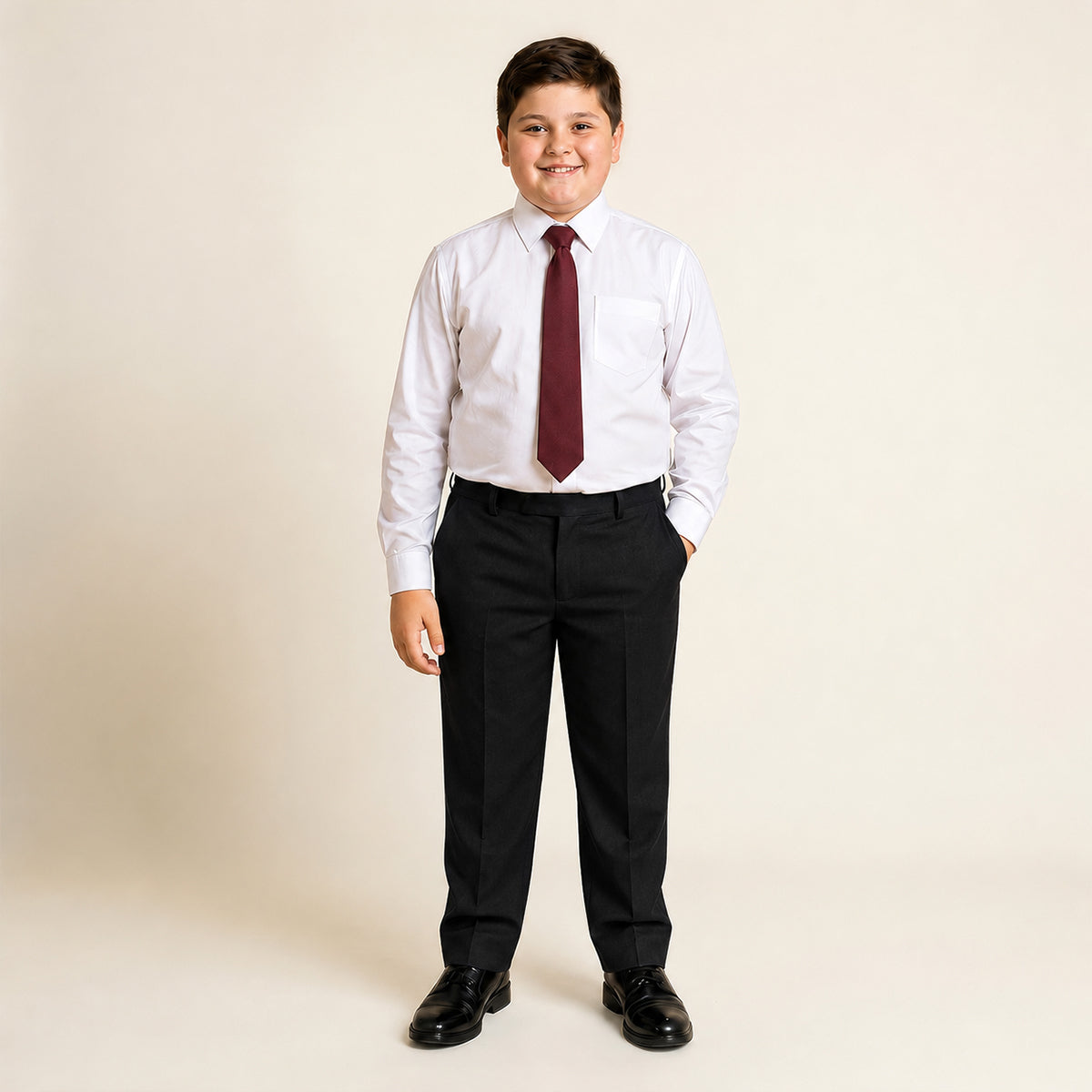 Black Plus Size Half Elastic Pull Up Boys School Trouser