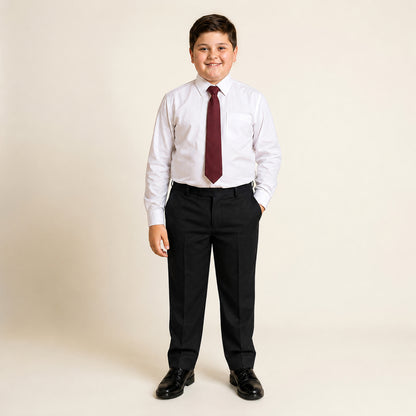 Black Plus Size Half Elastic Pull Up Boys School Trouser