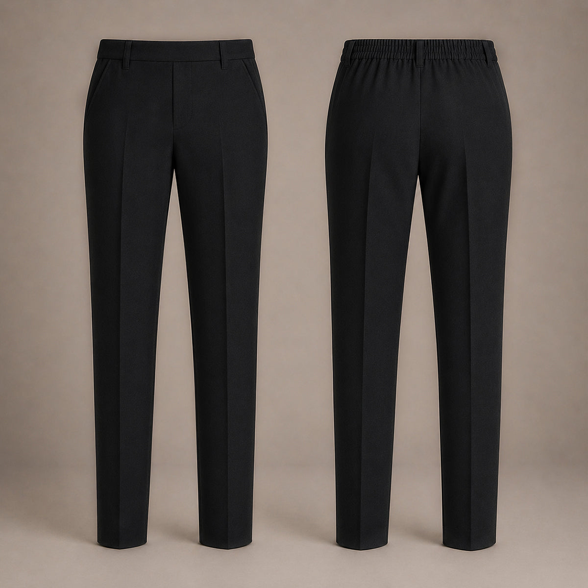 Black Plus Size Half Elastic Pull Up Boys School Trouser