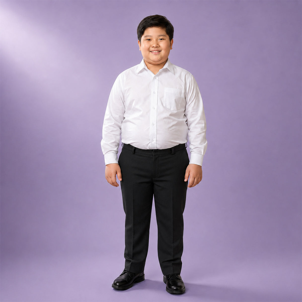 Pack of 2 Black Plus Size Half Elastic With Zip & Clip Boys School Trousers