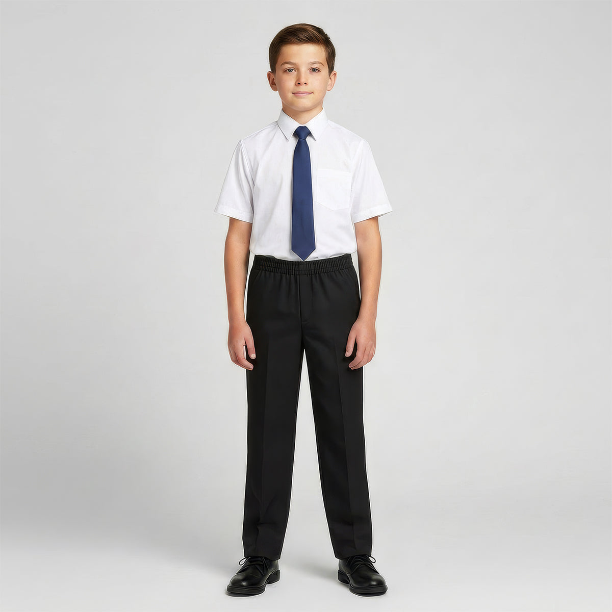 Pack of 2 Black Slim Fit Full Elastic Boys School Trousers