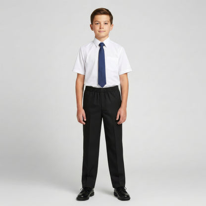 Pack of 2 Black Slim Fit Full Elastic Boys School Trousers