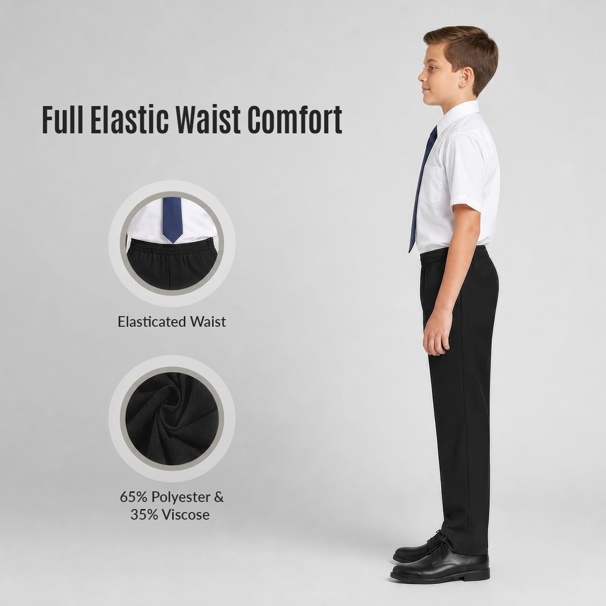 Pack of 2 Black Slim Fit Full Elastic Boys School Trousers