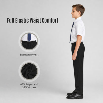Pack of 2 Black Slim Fit Full Elastic Boys School Trousers