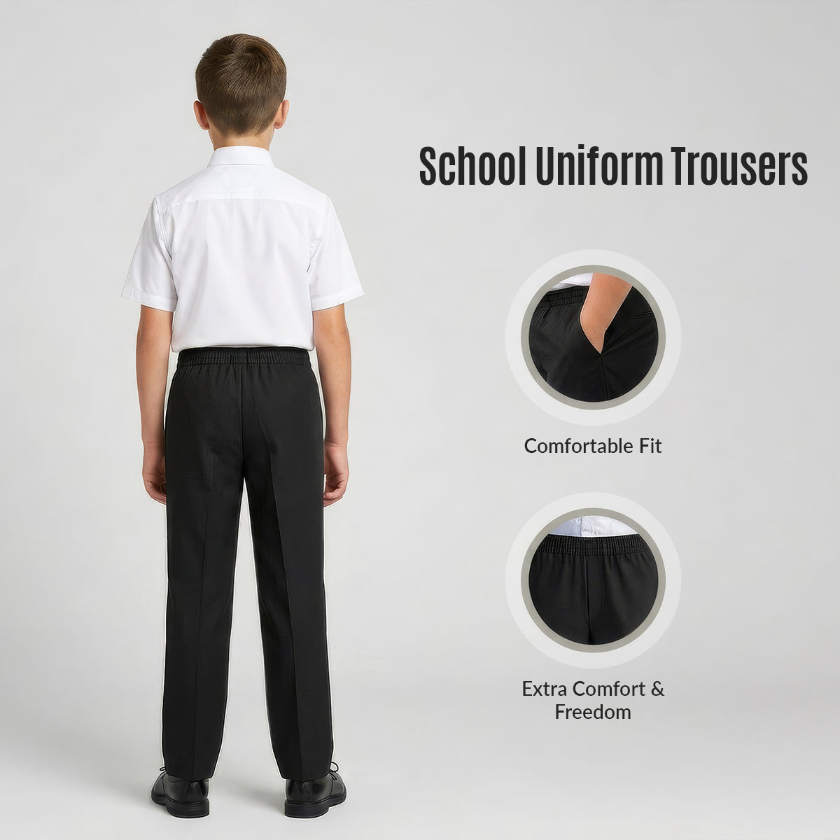 Pack of 2 Black Slim Fit Full Elastic Boys School Trousers