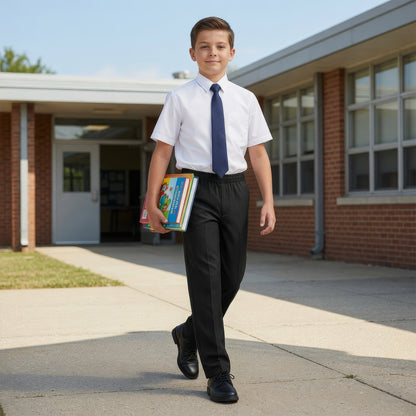 Black Slim Fit Full Elastic Boys School Trouser