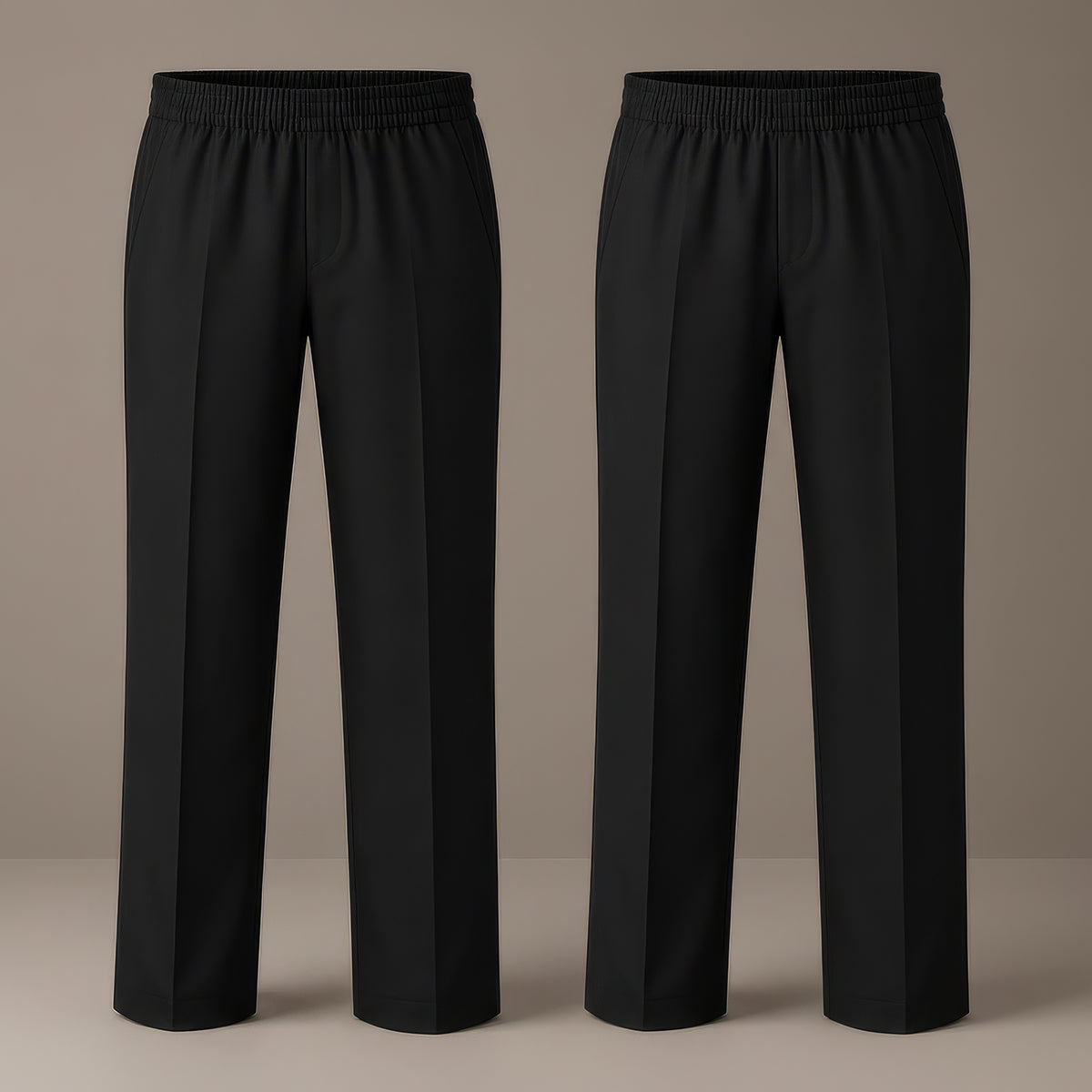 Pack of 2 Black Slim Fit Full Elastic Boys School Trousers