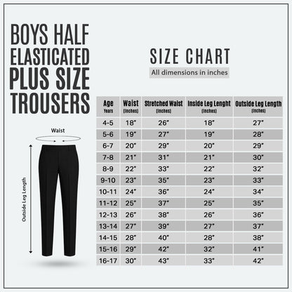 Black Plus Size Half Elastic Pull Up Boys School Trouser
