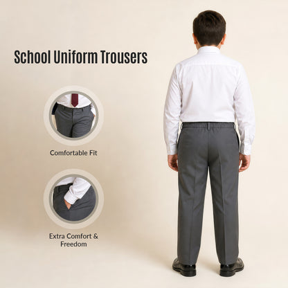 Grey Plus Size Half Elastic Pull Up Boys School Trouser