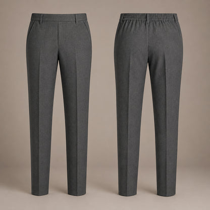 Grey Plus Size Half Elastic Pull Up Boys School Trouser