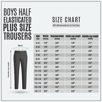Grey Plus Size Half Elastic Pull Up Boys School Trouser