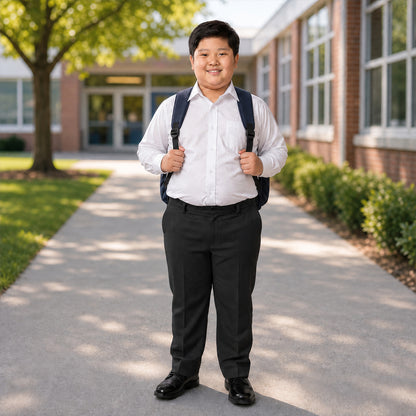 Black Plus Size Half Elastic With Zip & Clip Boys School Trouser