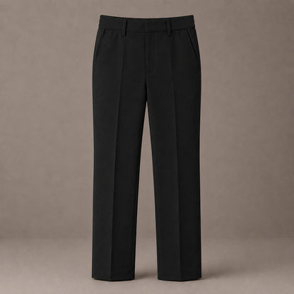 Black Plus Size Half Elastic With Zip & Clip Boys School Trouser