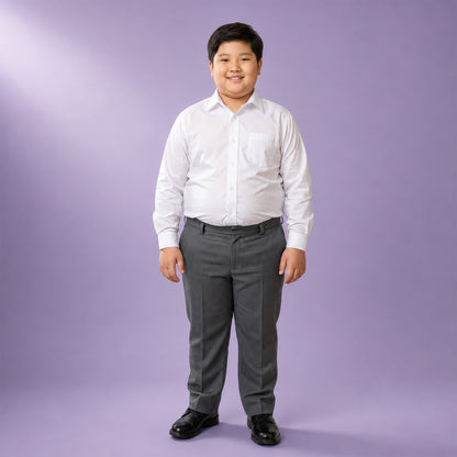 Grey Plus Size Half Elastic With Zip & Clip Boys School Trouser