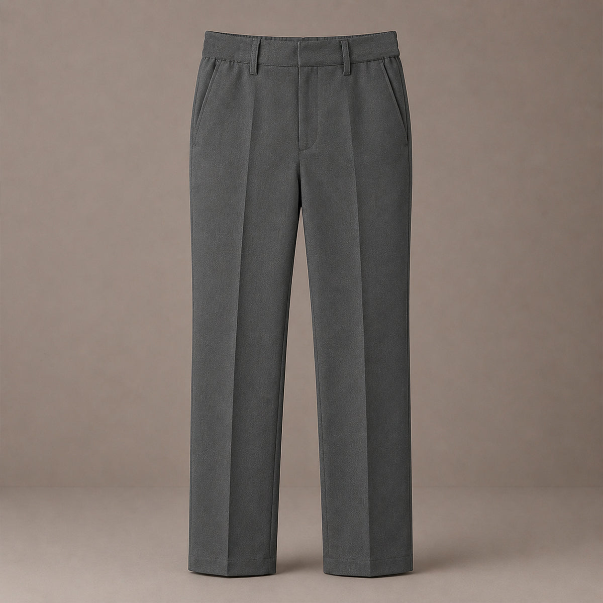 Grey Plus Size Half Elastic With Zip & Clip Boys School Trouser