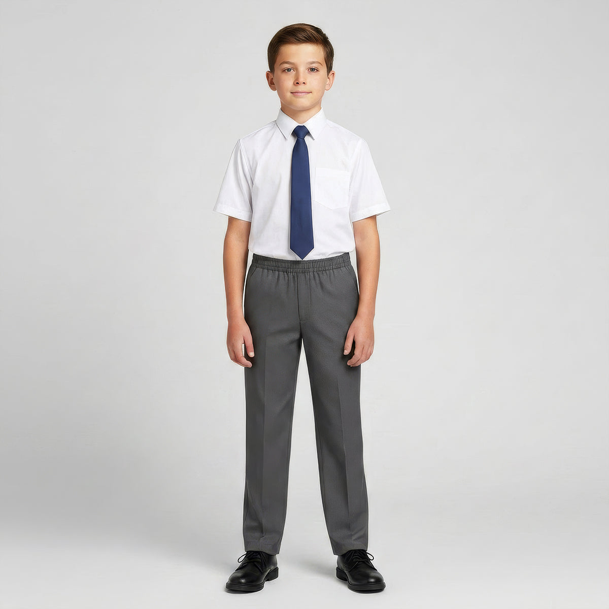 Grey Slim Fit Full Elastic Boys School Trouser