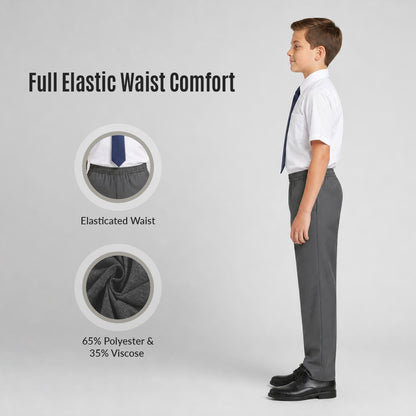 Grey Slim Fit Full Elastic Boys School Trouser